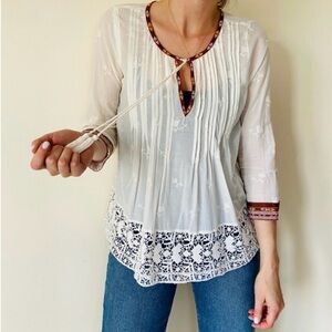 Josie Ivory Gustavia Embroidered Lace Boho Top Sz S